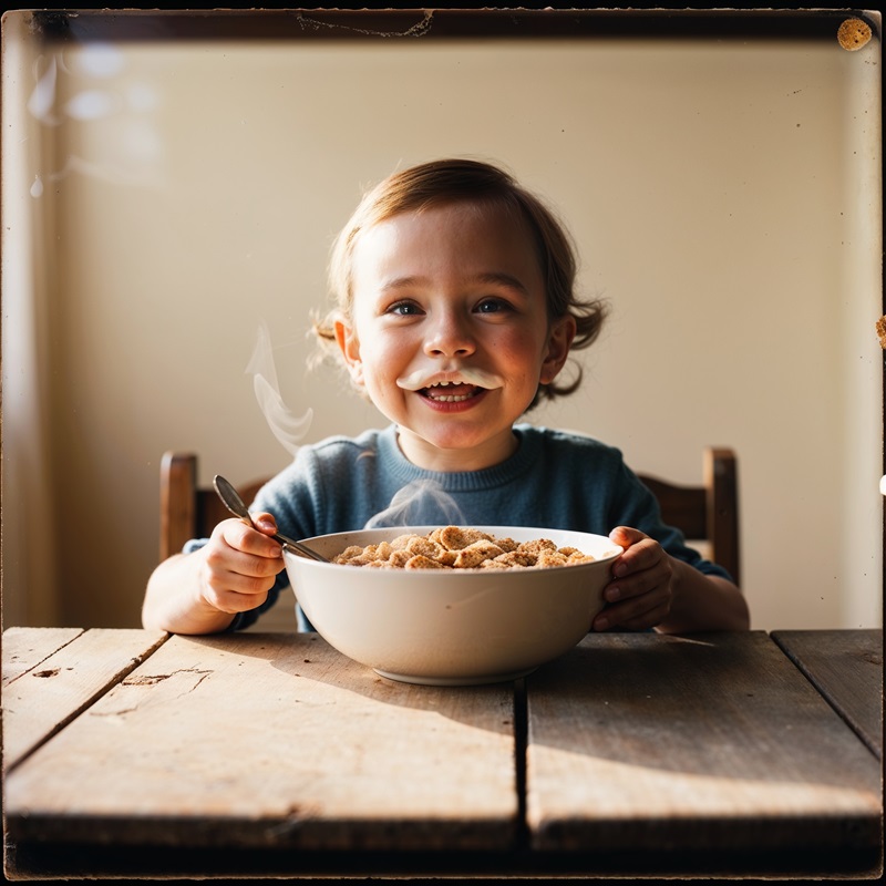 a baby eating Apple and Cinnamon Cereal for breakfast